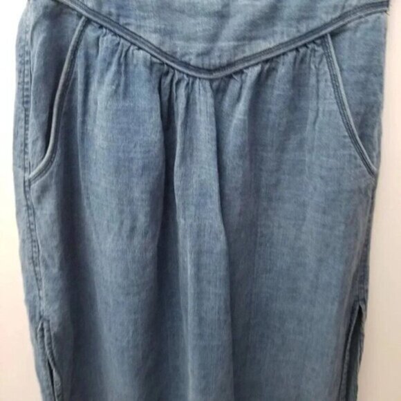 Aritzia Wilfred Gabrielle Chambray Denim Lyocell Linen Midi Skirt Side Slits XXS - Picture 9 of 12